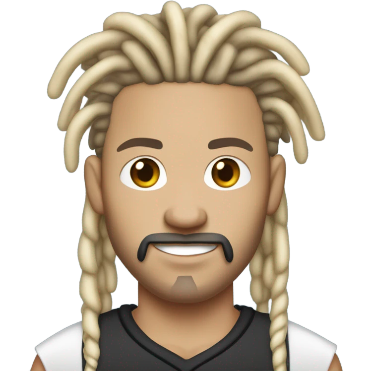 very light skin with freckles guy almost pale with 2 strand black dreads yelling with basketball jersey and diamond chain on with dread that are long to his shoulders.  goatee and mustache. no beard or side burns. black hair and lack facial hair emoji