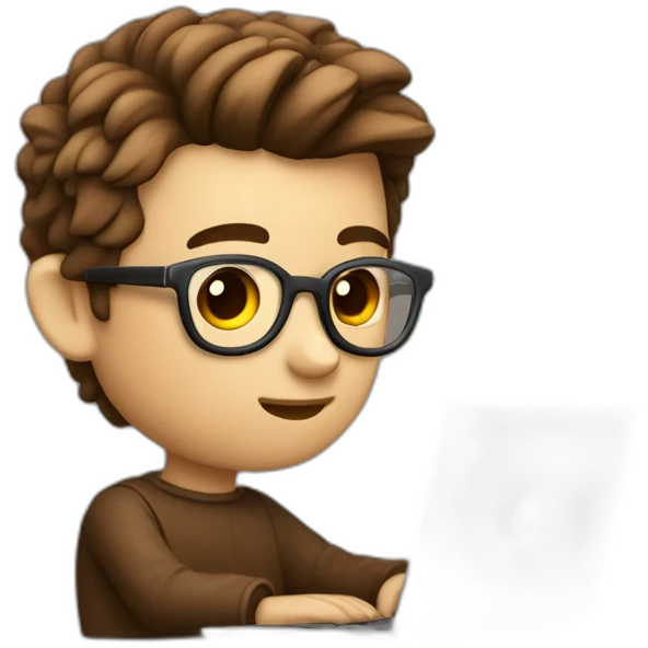 No glasses Cute programmer on his laptop with lighted skin a brown quiff and brown eyes and very little beard  emoji