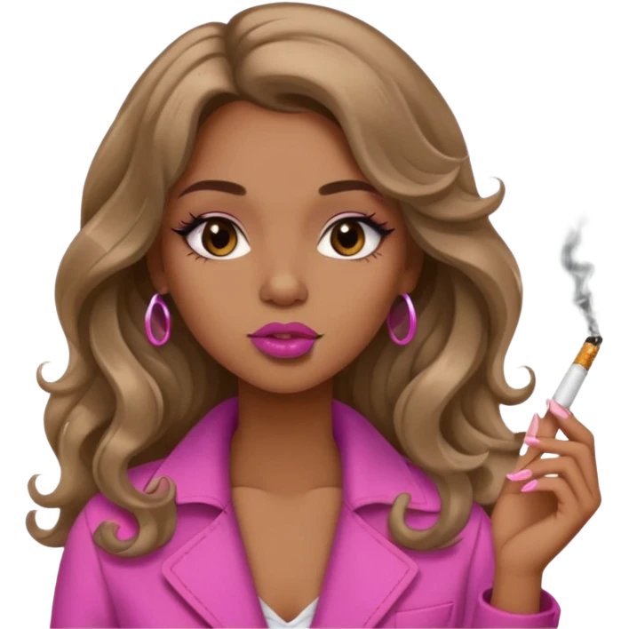 Curvy, light brown long hair, nsfw pretty black girl pink lipgloss smoking emoji