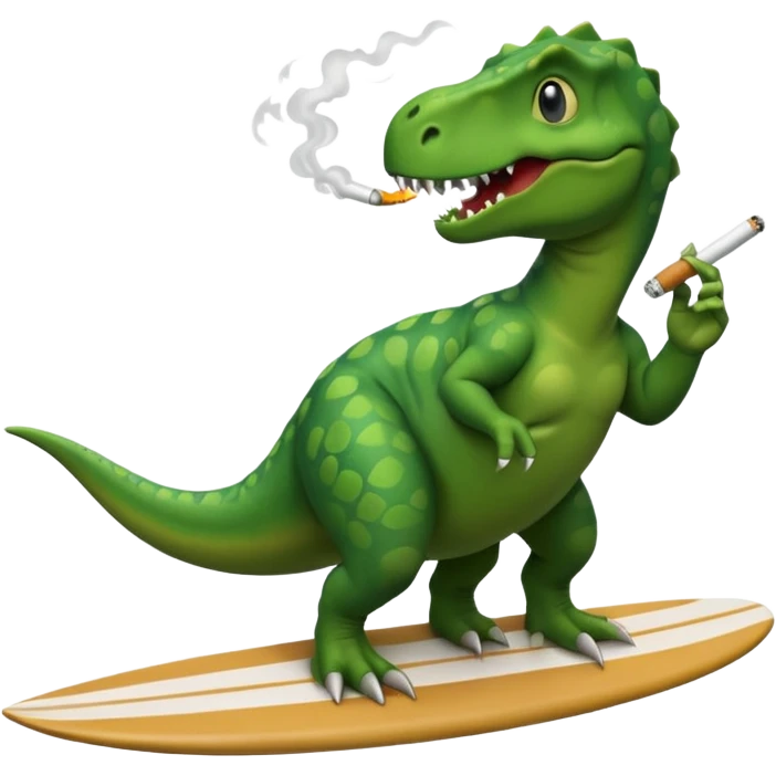 dinosual smokig a ciggerett while surfing emoji