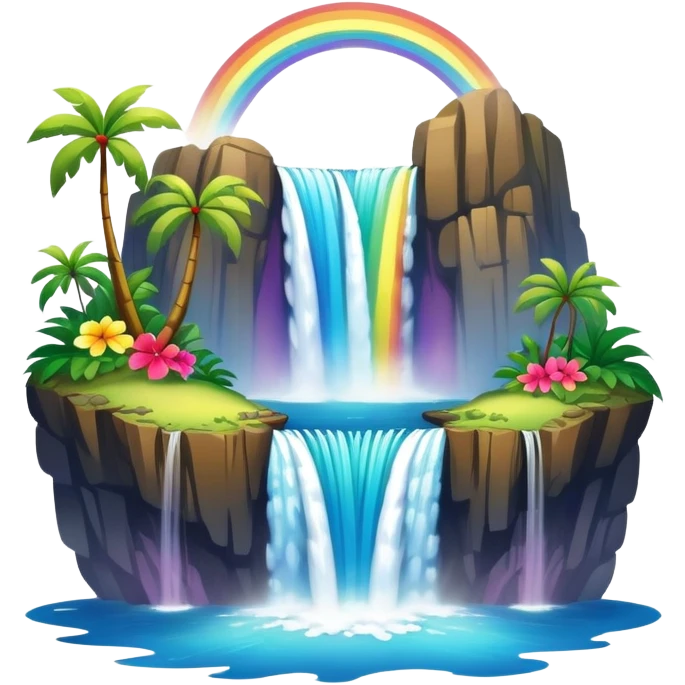 Hawaiian waterfall with rainbow emoji