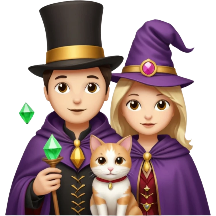 magician couple and their pet cat emoji