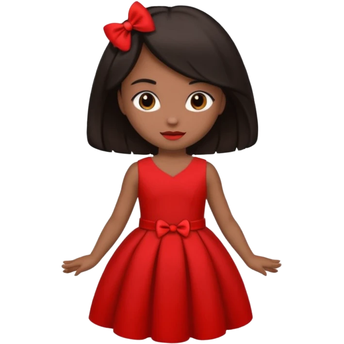 Uma menina de cabelo preto com o vestido vermelho mandando coração vermelho emoji