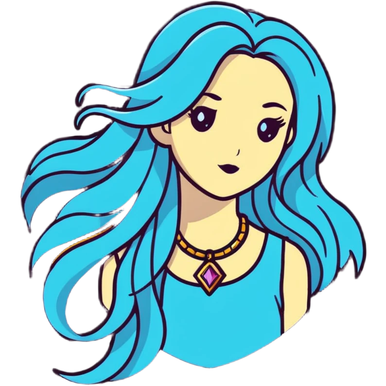 Beautiful fantasy girl with metal jewelry and long flowing hair, mystical princess emoji