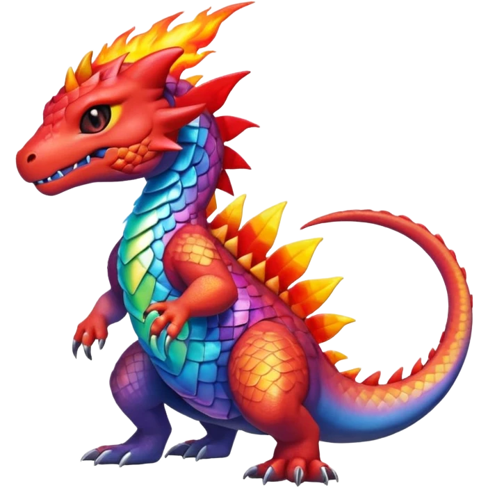 Cute Shiny rainbow-gradient iridescent Guilmon-Salandit-Fakémon-hybrid-creature (full body)  emoji