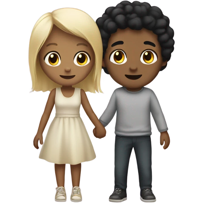 Black hair girl and blond boy holding hands  emoji