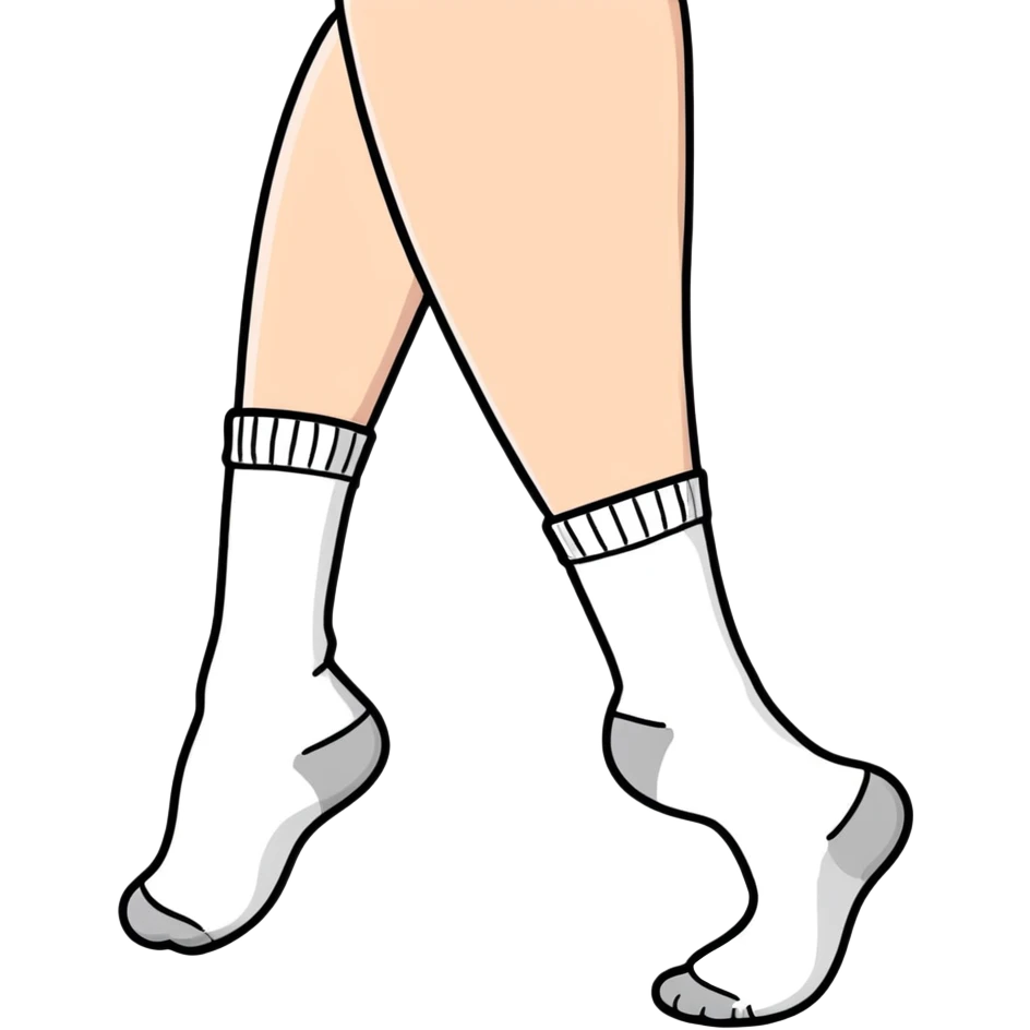 woman's feet wearing white crew socks viewed from directly underneath showing soles emoji