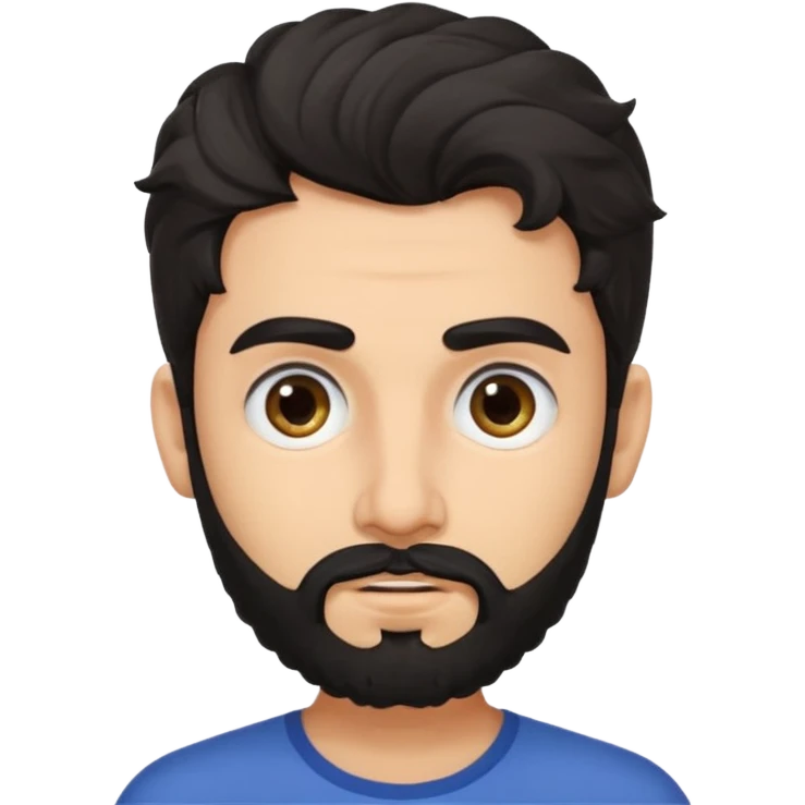 young fair skin Pakistani man with black beard wavy hair and squinted eyes and thick eyebrows emoji