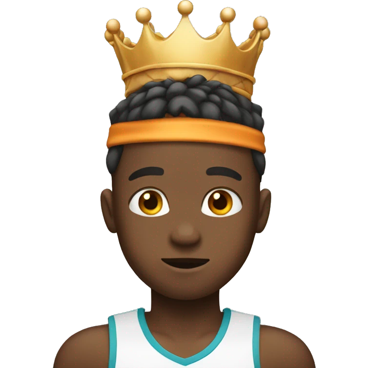 Boy playing basketball with crown on his head emoji