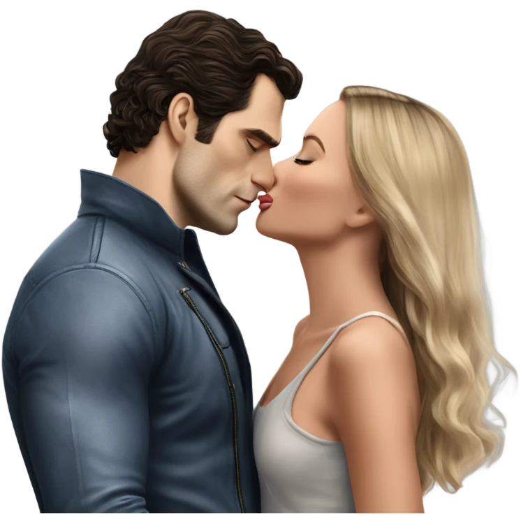 realistic photo of Henry Cavill kissing a beautiful female model  emoji