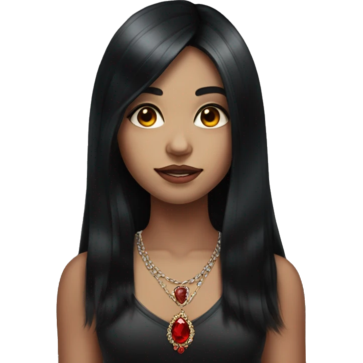 portrait of a girl with long black hair with red highlights and jewelry emoji
