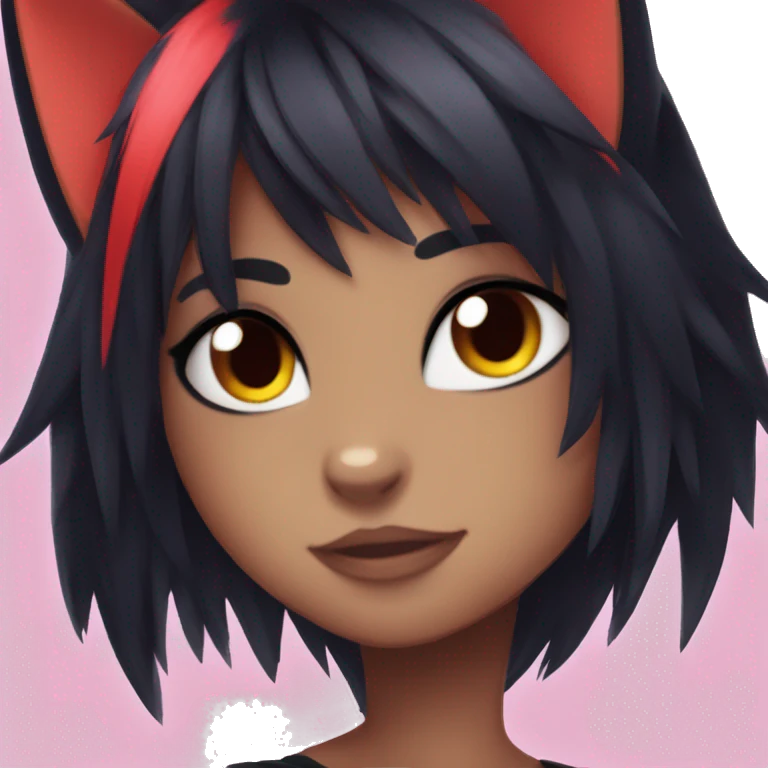 Anthro Edgy Cool Beautiful Black Litten-Noibat-Cat-Fursona with Emo Hair-bangs with Red Streaks emoji