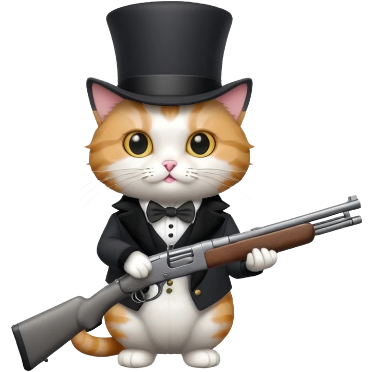 A cat with a top hat and a 24-gauge shotgun emoji