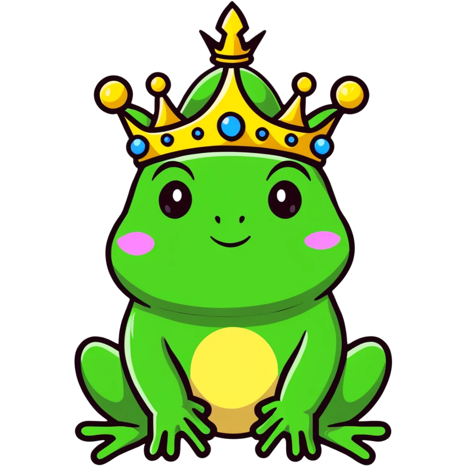 cartoon frog king with a crown and magical aura emoji