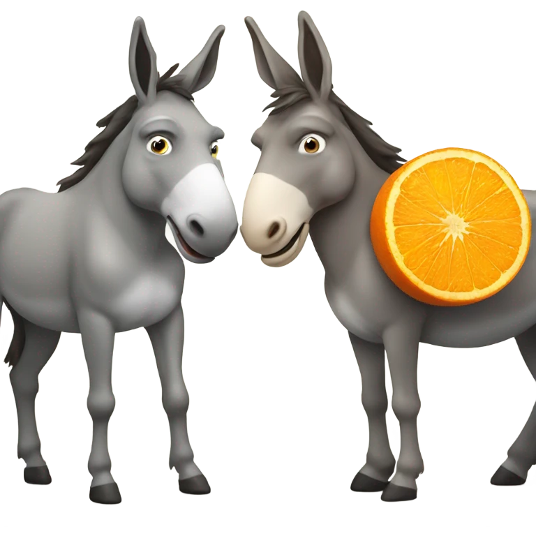 Donkey with a big orange mustache next to another donkey with braces emoji
