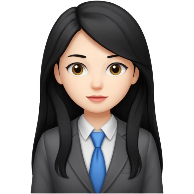 accountant with black long hair without glasses, modern clothes, girly emoji