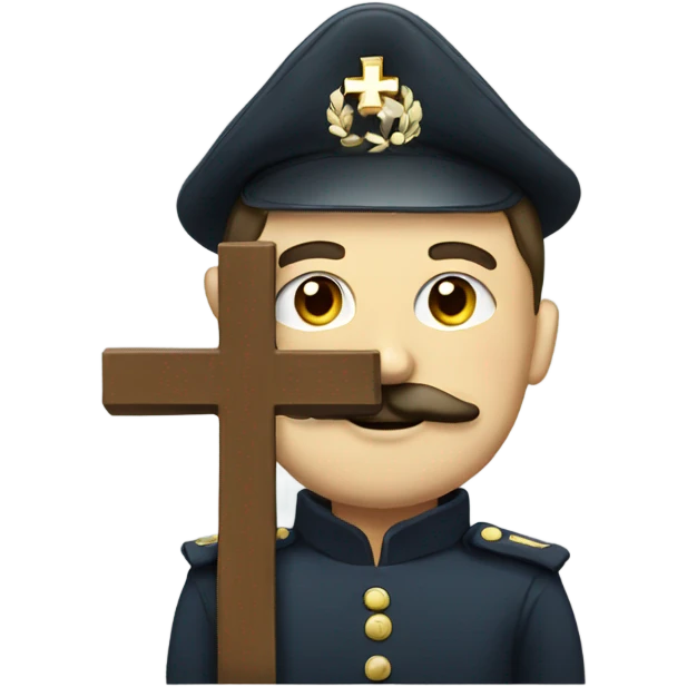 man with moustache holding a cross in a  uniform emoji