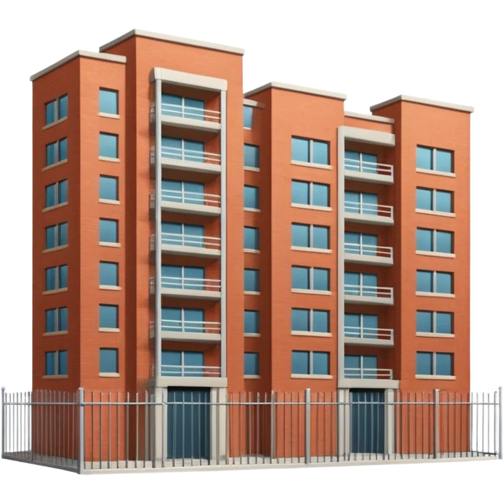 9-story apartment building surrounded by fence, closed courtyard, minimal flat vector icon emoji