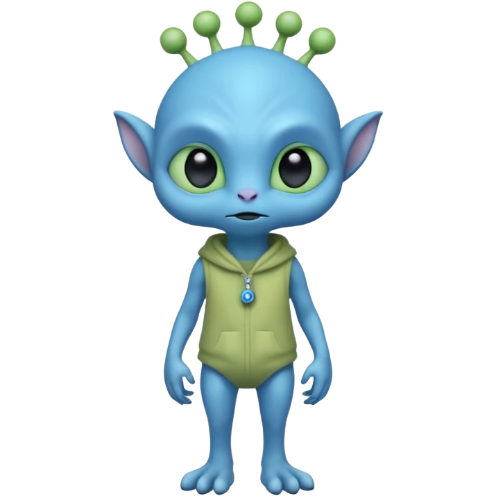 full body cute roughly humanoid peacefull alien furry with 2 legs and eye stalks stands upright and looks intelligent ...wears clothing. not green..looks happy and cudly... has 3 eyes...the alien has 3 eyes....it has an extra eye on a stalk on top of head emoji