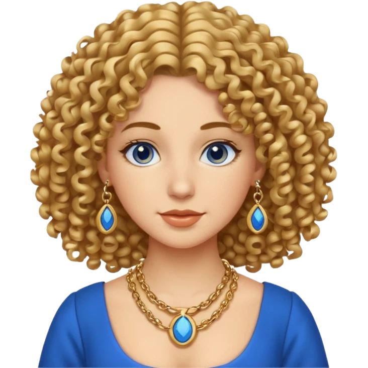 curly hair woman blue dress and chain emoji