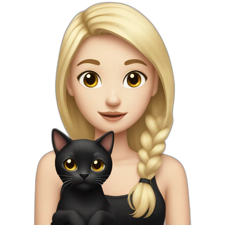 fair skinned girl with blonde hair holding a black cat emoji