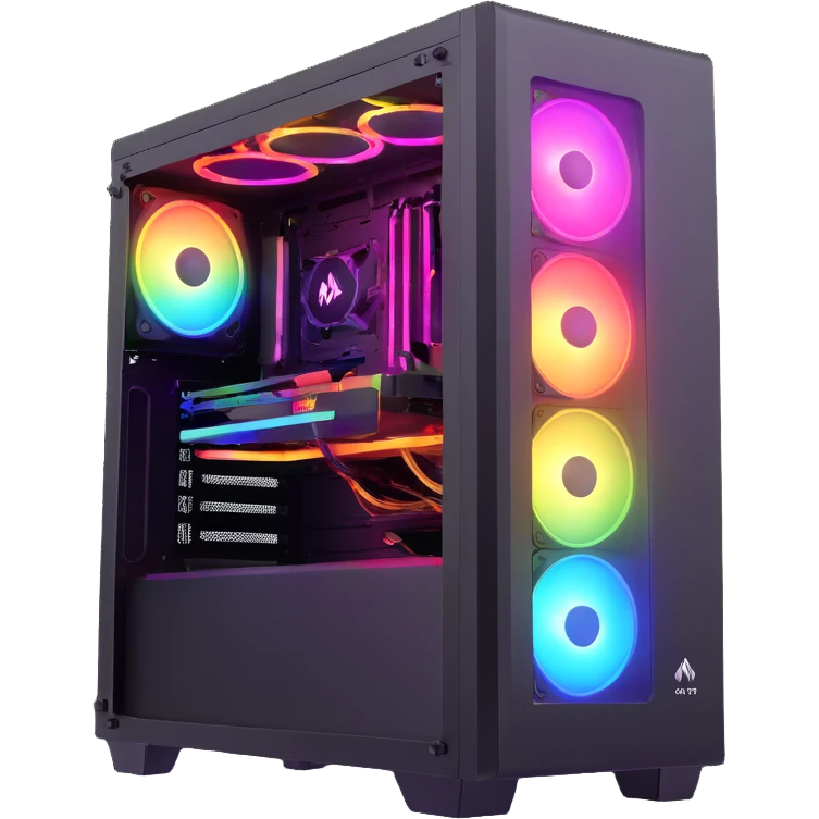 gaming PC with intense rainbow RGB lighting effects emoji