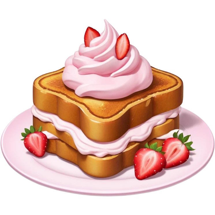 French toast with strawberries and pink whipped cream emoji
