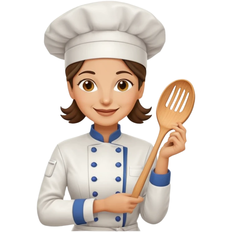 Italian woman chef in her 40's smiling wearing a chef uniform emoji