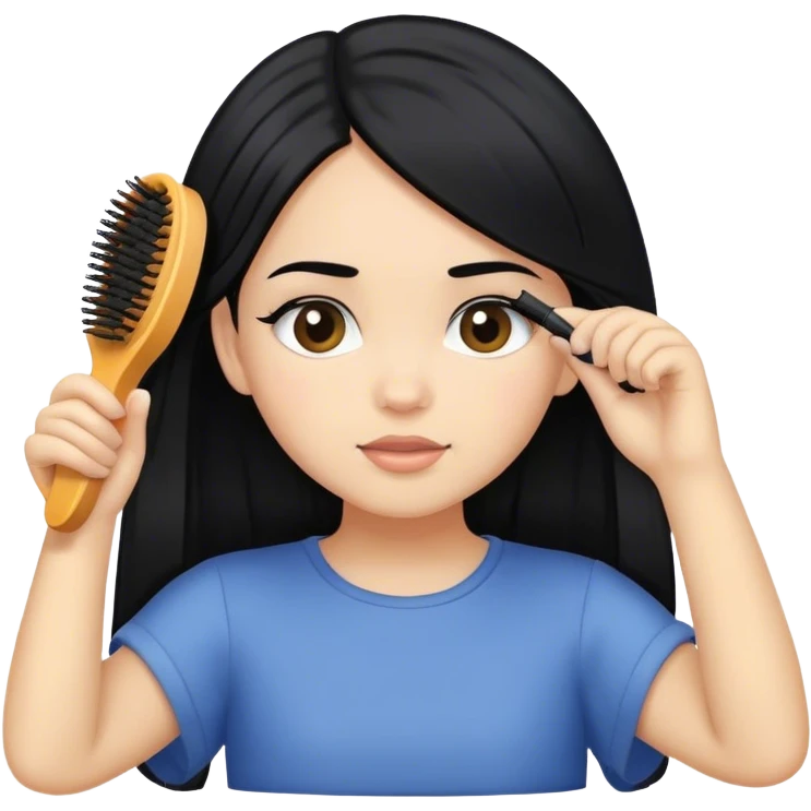 Black hair girl light skin brushing her hair emoji