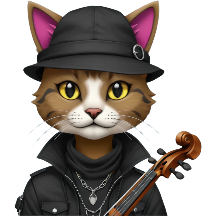 Edgy Beautiful Cool Anthro dark cat-fursona punk techwear fiddler hat emoji