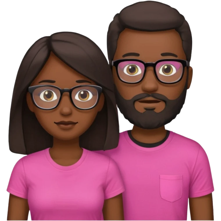 pareja el moreno con barba y gafas  , camiseta negra y ella pelo moreno camiseta rosa y pelo largo de piel blanca emoji