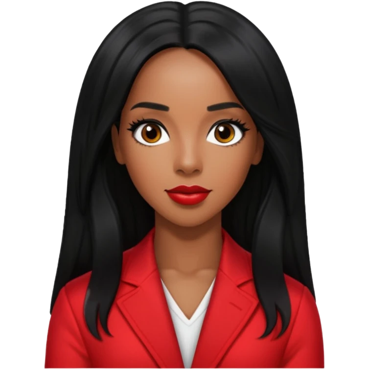 Kelly Rowland from Destiny's Child with long jet black hair, red outfit emoji
