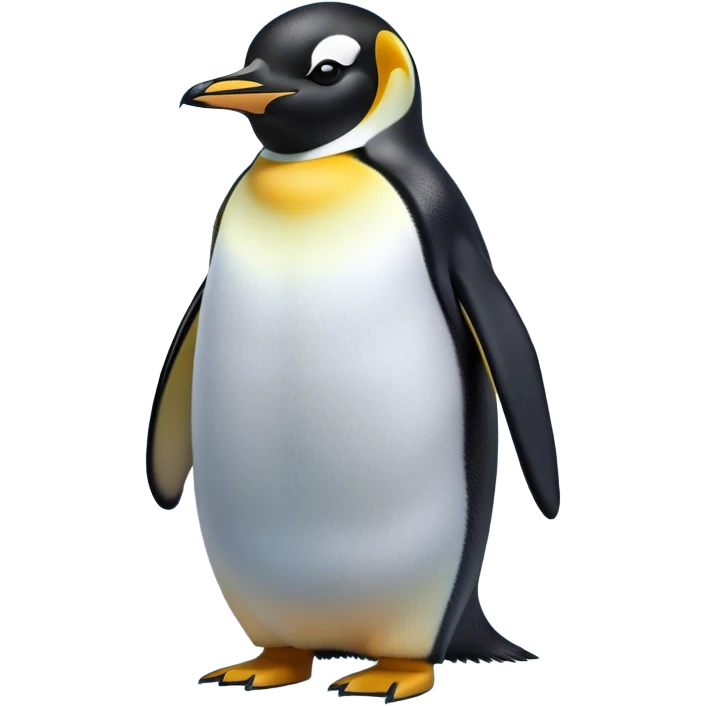 Cinematic Noble Emperor Penguin Portrait Emoji, Poised and regal, standing proudly on icy terrain with crisp black and white plumage and determined, deep-set eyes, Simplified yet sharp and sophisticated features, highly detailed, glowing with a soft, dignified polar glow, high shine, intelligent and stalwart, stylized with an air of imperial command, focused and resolute, soft glowing outline, capturing the essence of a watchful and confident arctic guardian that feels as though it could waddle out of the screen with effortless authority! emoji