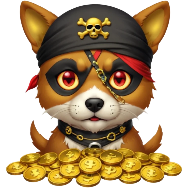 i want to create a dog like from cyberpunk with one eye, a pirate one and he looks greedy with golden coins emoji