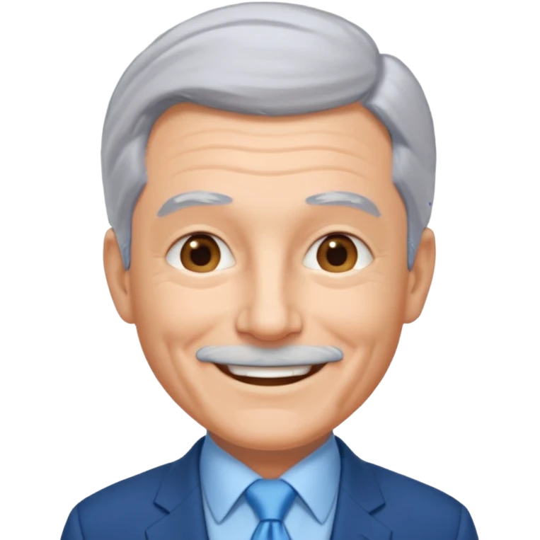 Create an emoji of a 62-year-old man in a blue suit and light blue tie with gray hair. emoji