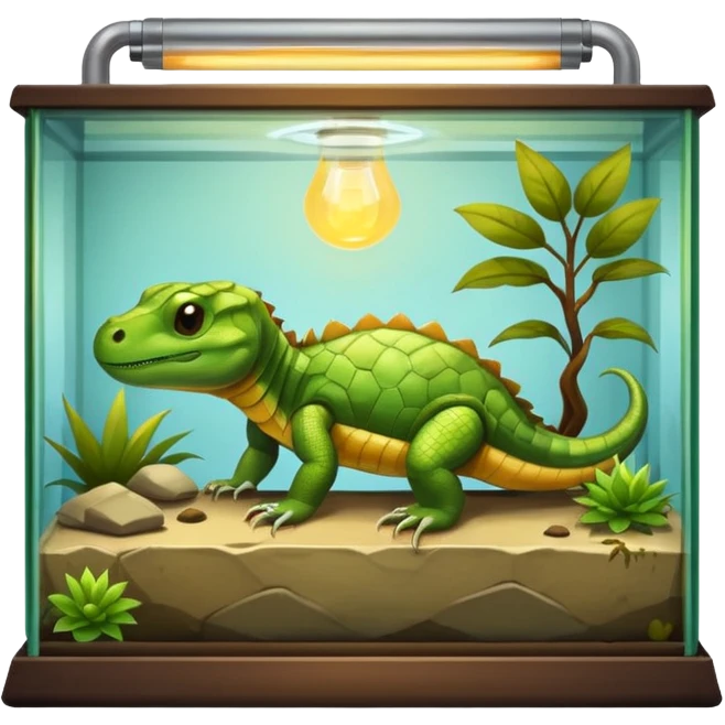 A rectangular big bulky reptile terrarium with warmth-lamp emoji