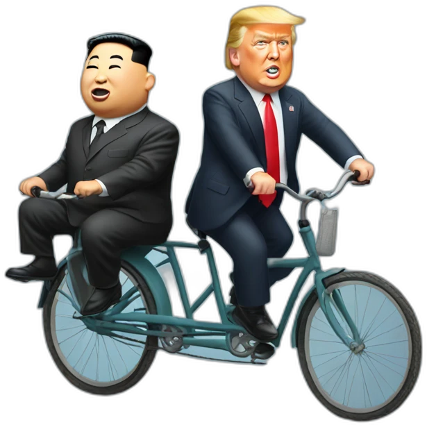 Trump,kim jong un, riding bicycle together emoji