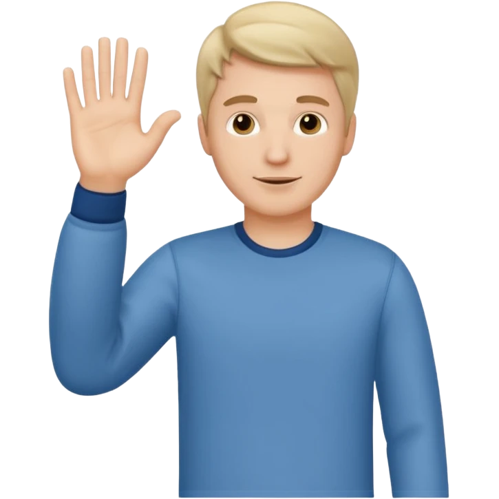 A white man in casual clothes stands and waves his hand in greeting. emoji