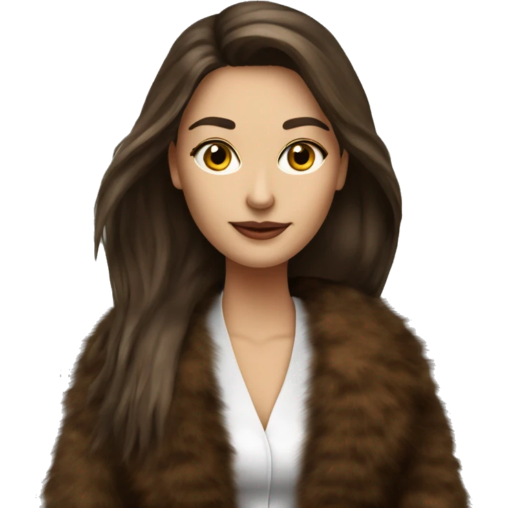 Beautiful Woman Realistic long hair brunette Mob wife big brown fur coat  emoji