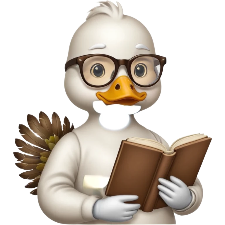 white duck holding book wearing glasses emoji
