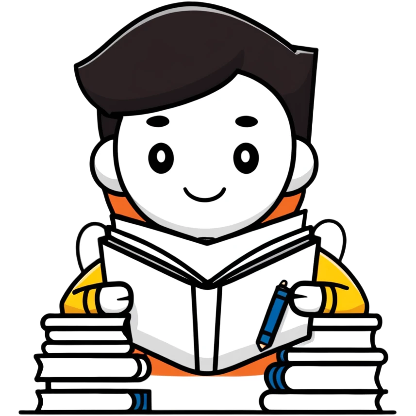 Student studying with books and coffee emoji