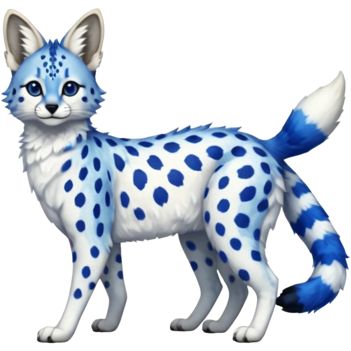 Cobalt-blue, sapphire-spotted, white-bellied, exotic Serval-sergal-Trico-fusion-animal-hybrid emoji