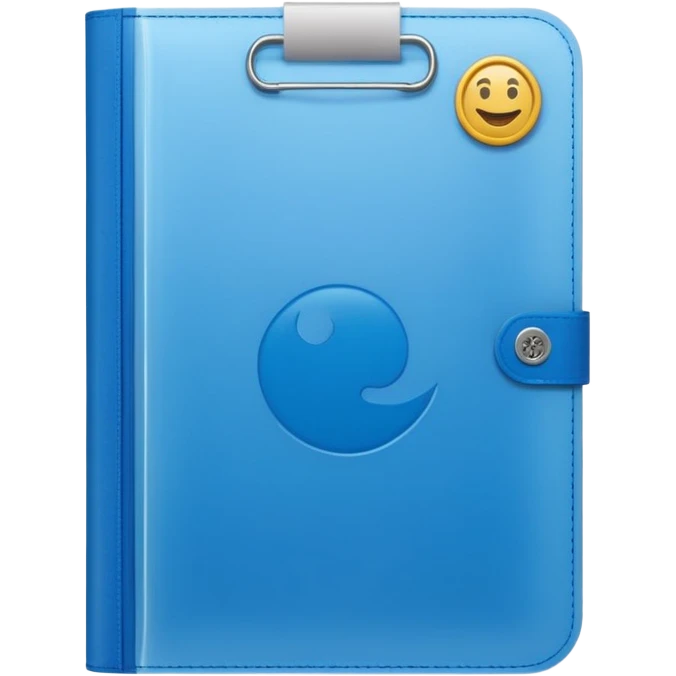 A translucent blue plastic folder with rounded corners, elastic string and button closure, soft matte finish, and a passport/travel symbol on the front. emoji