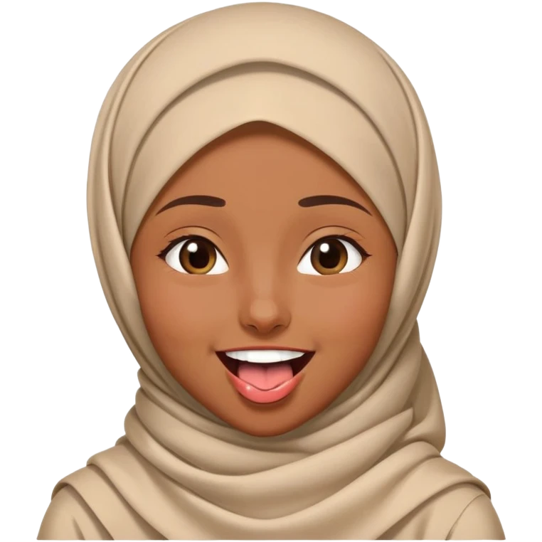 nữ, 15 tuổi, đội khăn hijab, tongue out, cười to, nhắm 1 mắt emoji