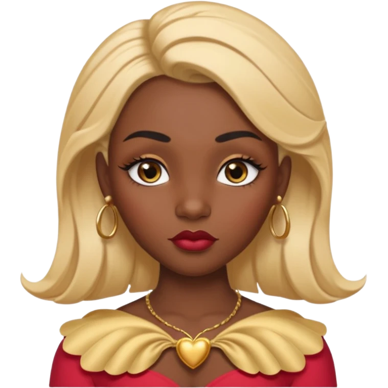 darkskin female with eyebrows that are naturally shaped and frame eyes well, eyes that are almond-shaped with defined lashes. nd lips are full with a defined cupid’s bow, add also a septum piercing that adds an edgy, stylish flair. a middle-part, honey blonde bust-down with laid baby hairs emoji