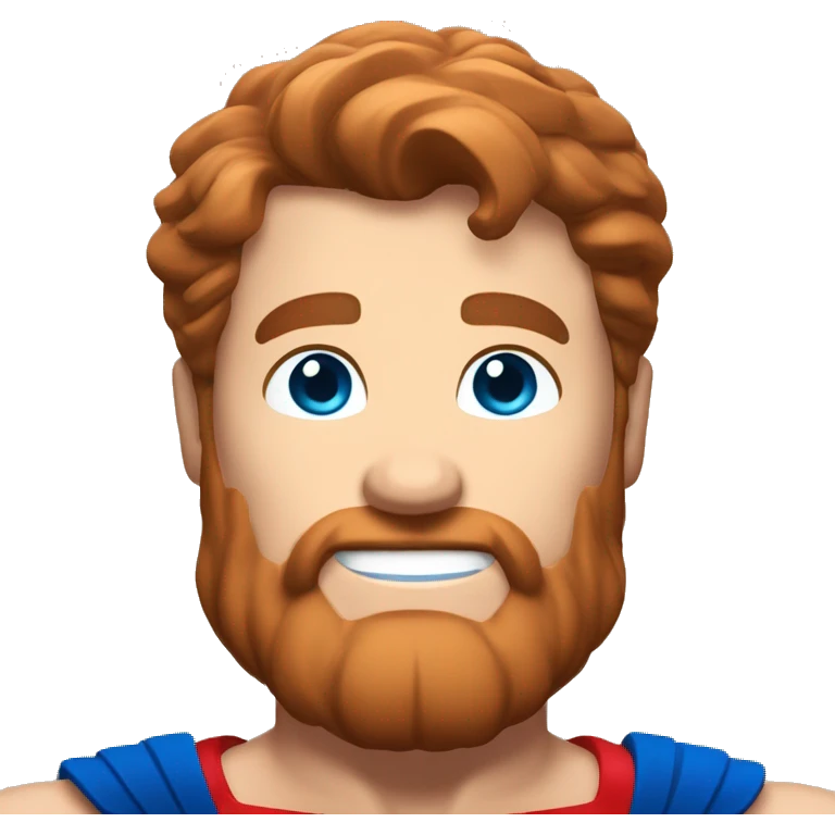 Irish superman, redish hair, blue eyes, redish brownish facial hair, muscular body, smiling emoji