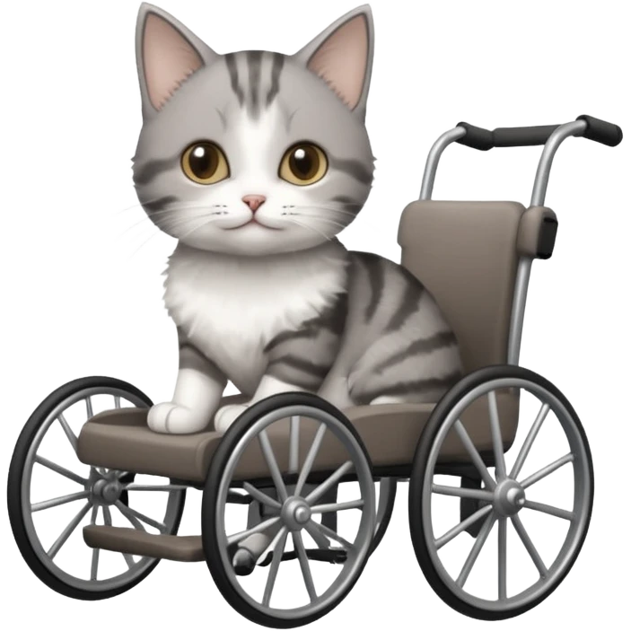 disabled grey and white small cat in a cat wheelchair emoji