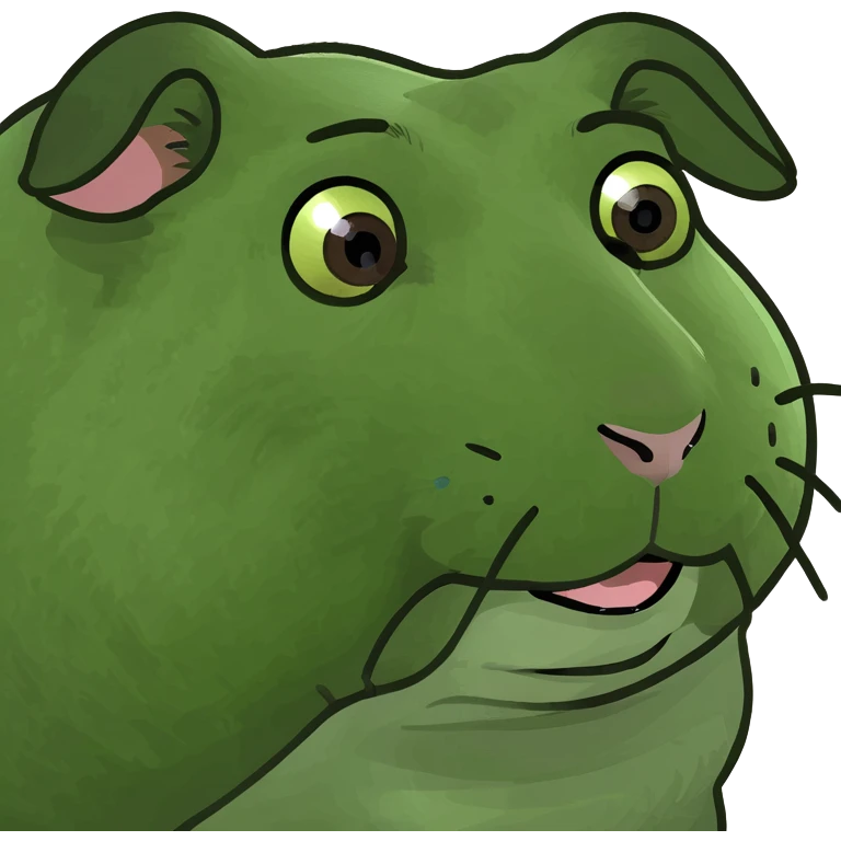 almighty guinea pig god with a mole on the left cheek, bufo frog meme style emoji