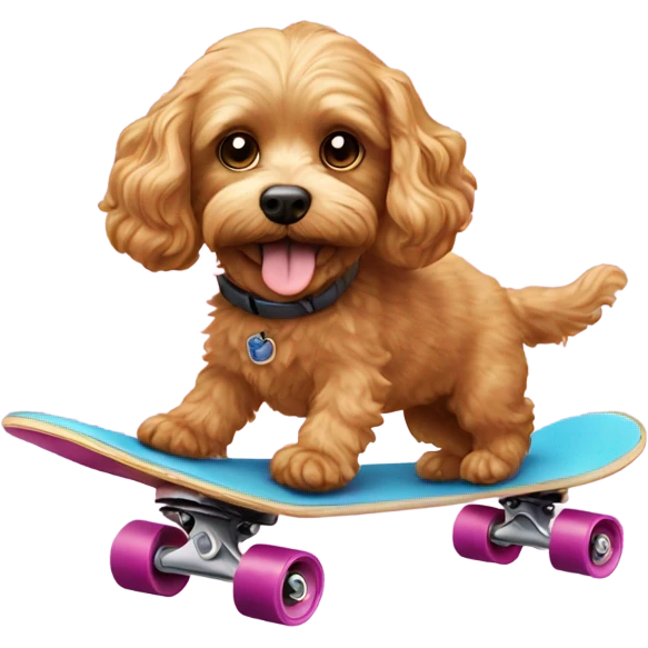 Cavapoo dog riding a skateboard emoji