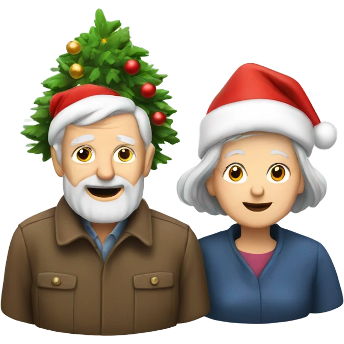 Old man and old woman with a Christmas tree on top of them emoji